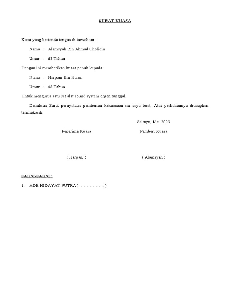 Surat kuasa orgen tunggal pdf