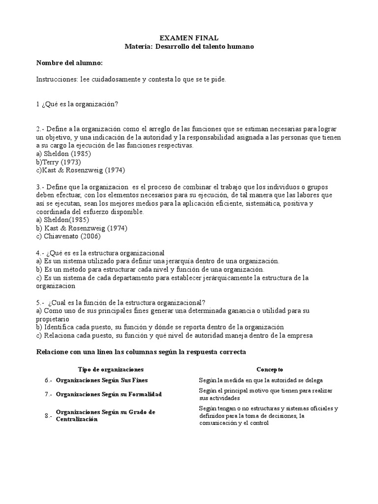 Examen Final Desarrollo de Talento Humano | PDF | Reclutamiento ...