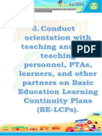 Orientation with teaching and non-teaching personnel, PTA's learners, and other partners on Basic Education Learning Continuity Plans (BE-LCPs)