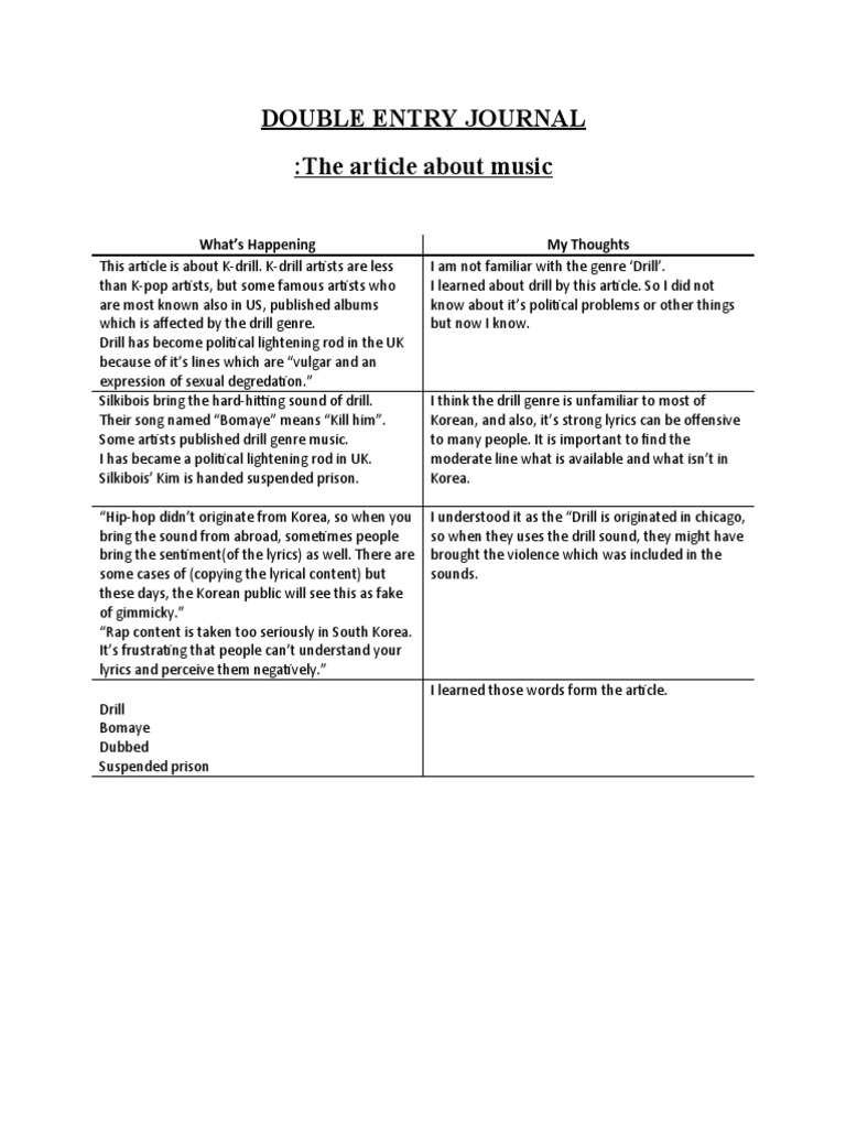 Double entry journals 1 music pdf