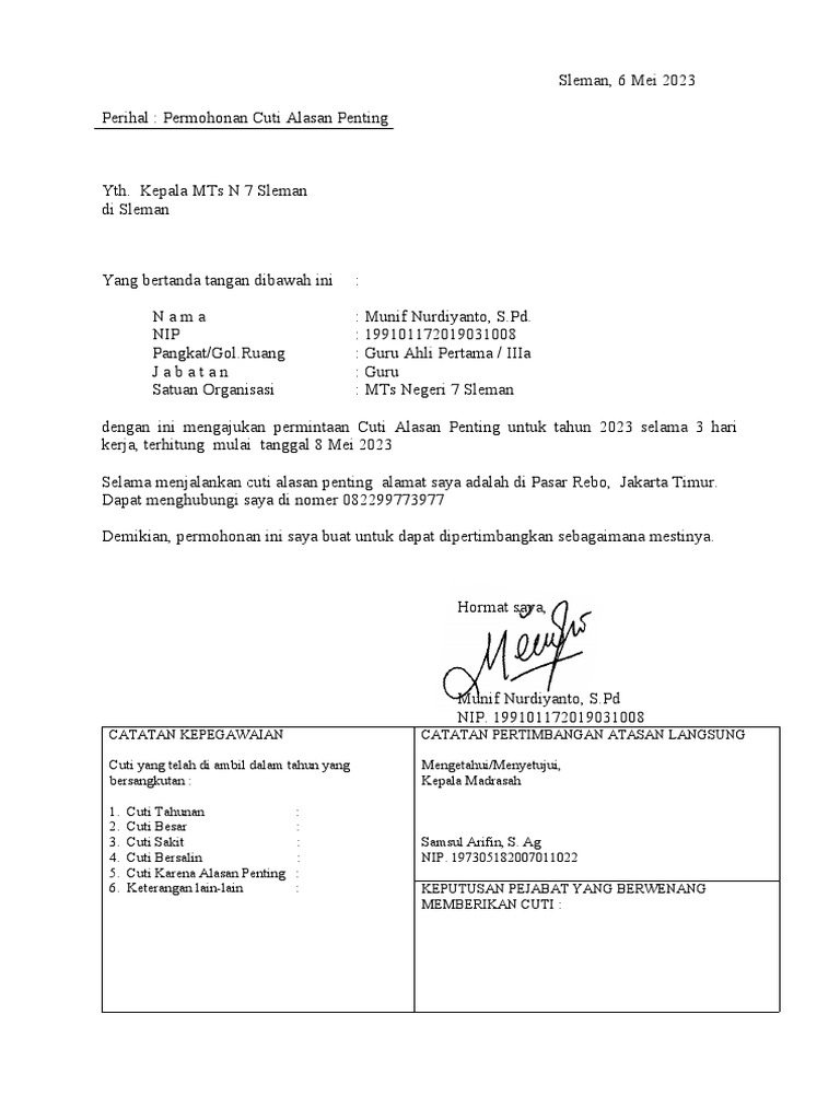 Formulir Cuti Tahunan Doc Pdf