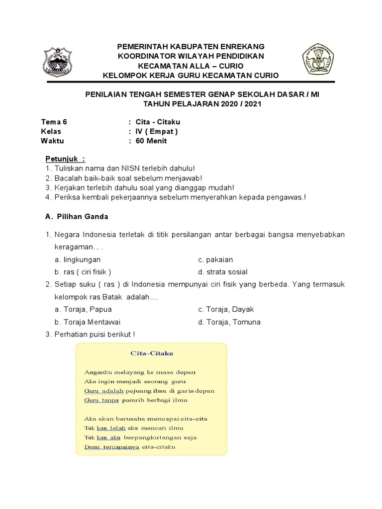 Persiapan Optimal: Download Soal PTS Tema 6 Kelas 4 untuk Raih Hasil Maksimal
