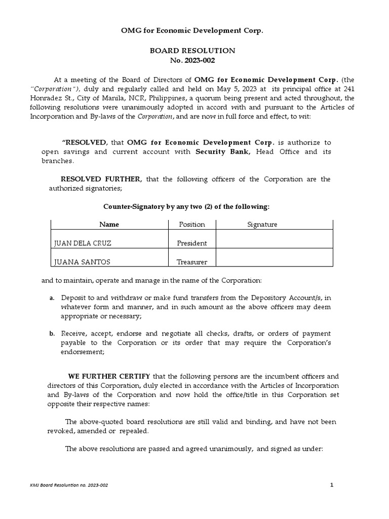 OMG Economic Development Corp. Resolution | PDF | Private Law | Legal ...