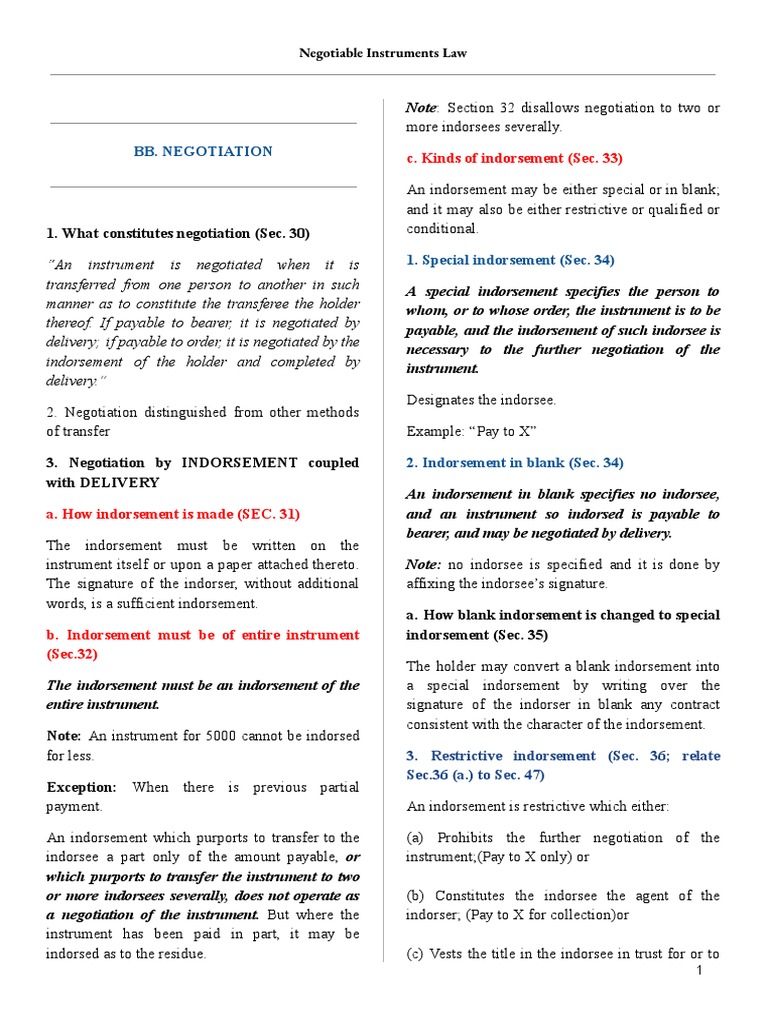 Understanding Negotiable Instruments Law | PDF | Negotiable Instrument ...
