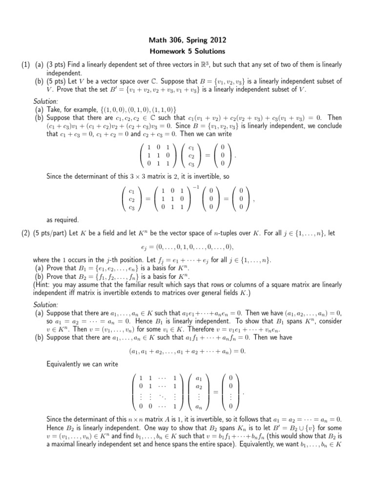 Solutions to Homework 5 on Vector Spaces and Field Extensions PDF