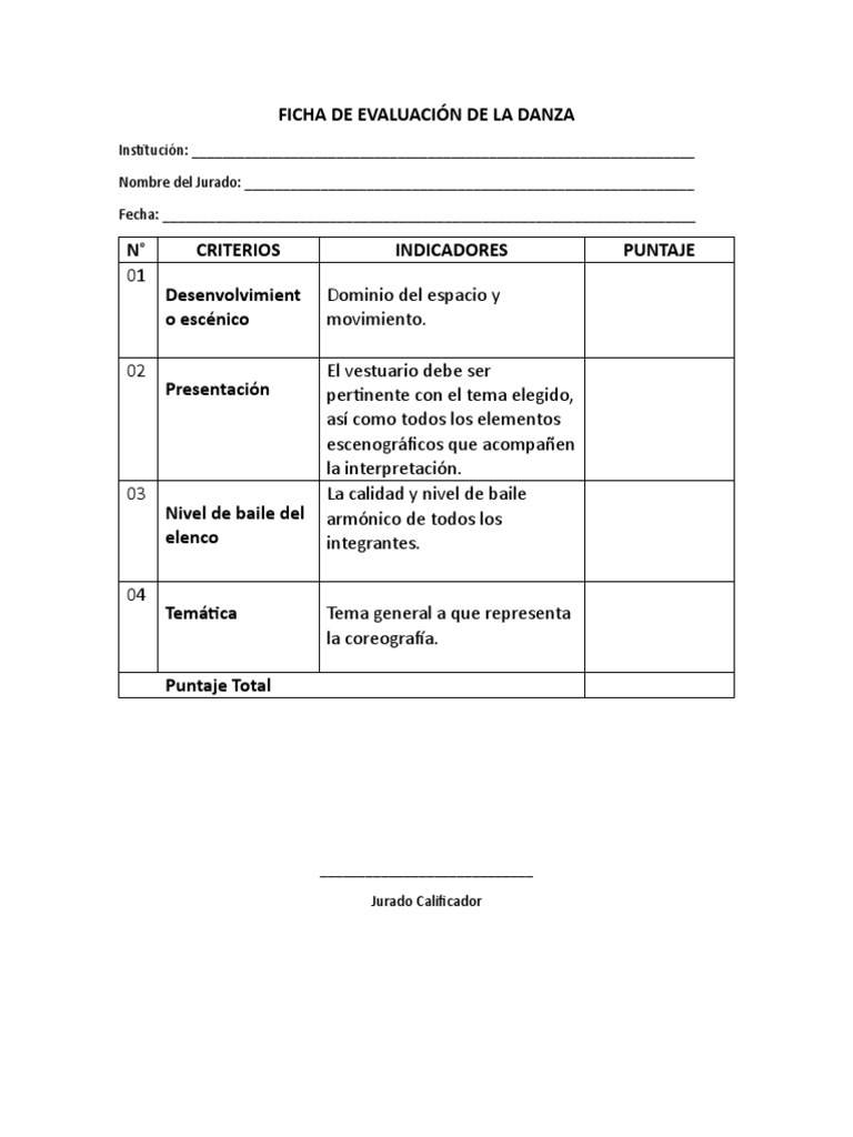Ficha de Evaluación de La Danza | PDF