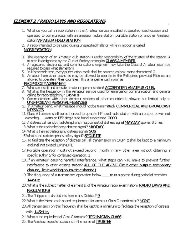 Element 2 / Radio Laws and Regulations Mobile Station PDF Amateur