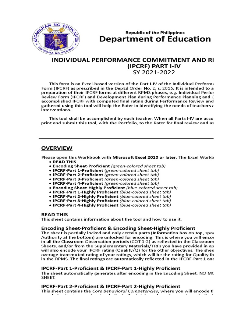 2022-2023 IPCRF Excel Template | PDF | Learning | Lesson Plan
