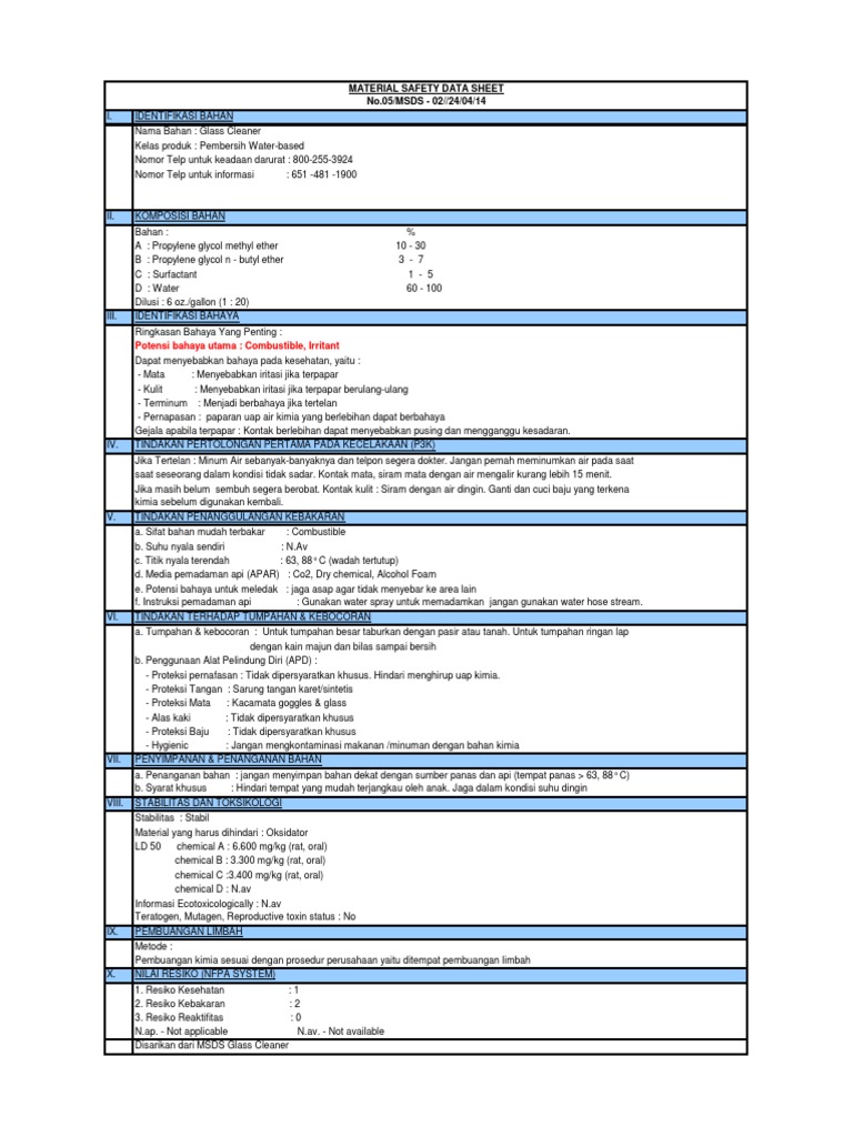 Msds Glass Cleaner PDF