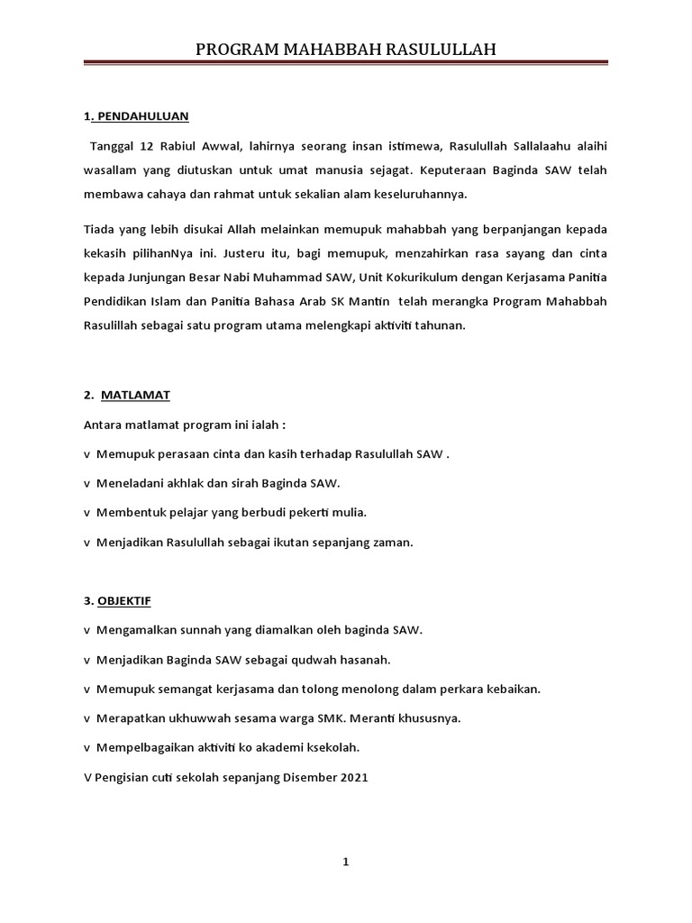 Program Mahabbah Rasulullah 2021 | PDF