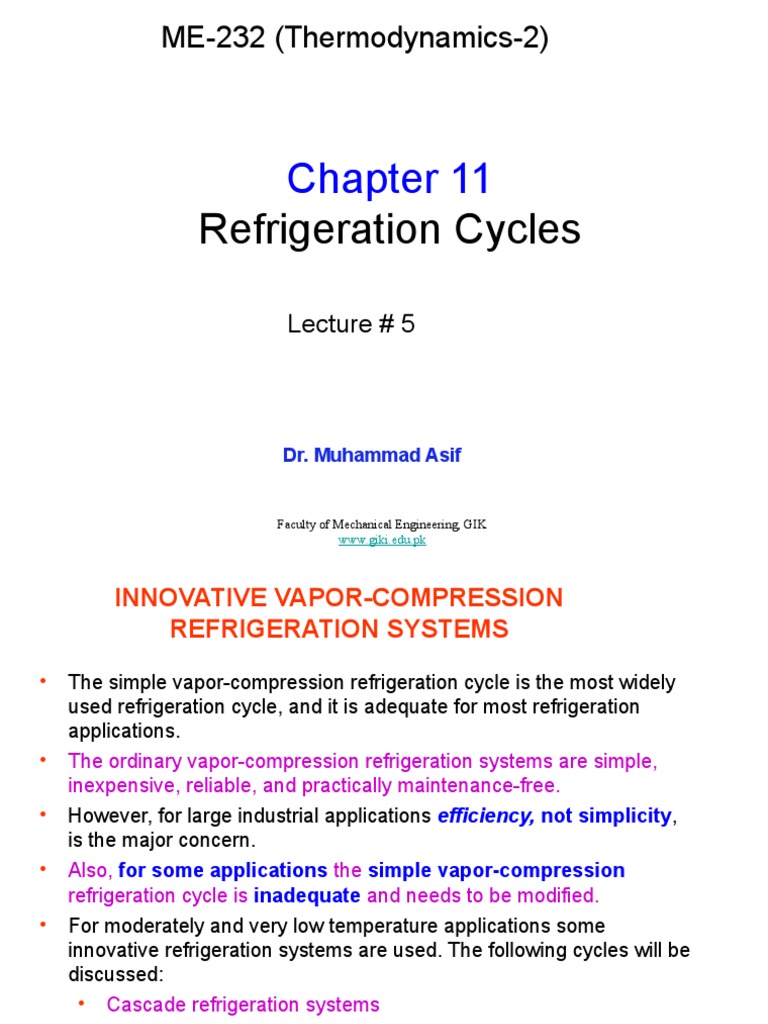 Lecture 5 Capter 11 (Refrigeration Cycle) PDF Cryogenics Refrigerator