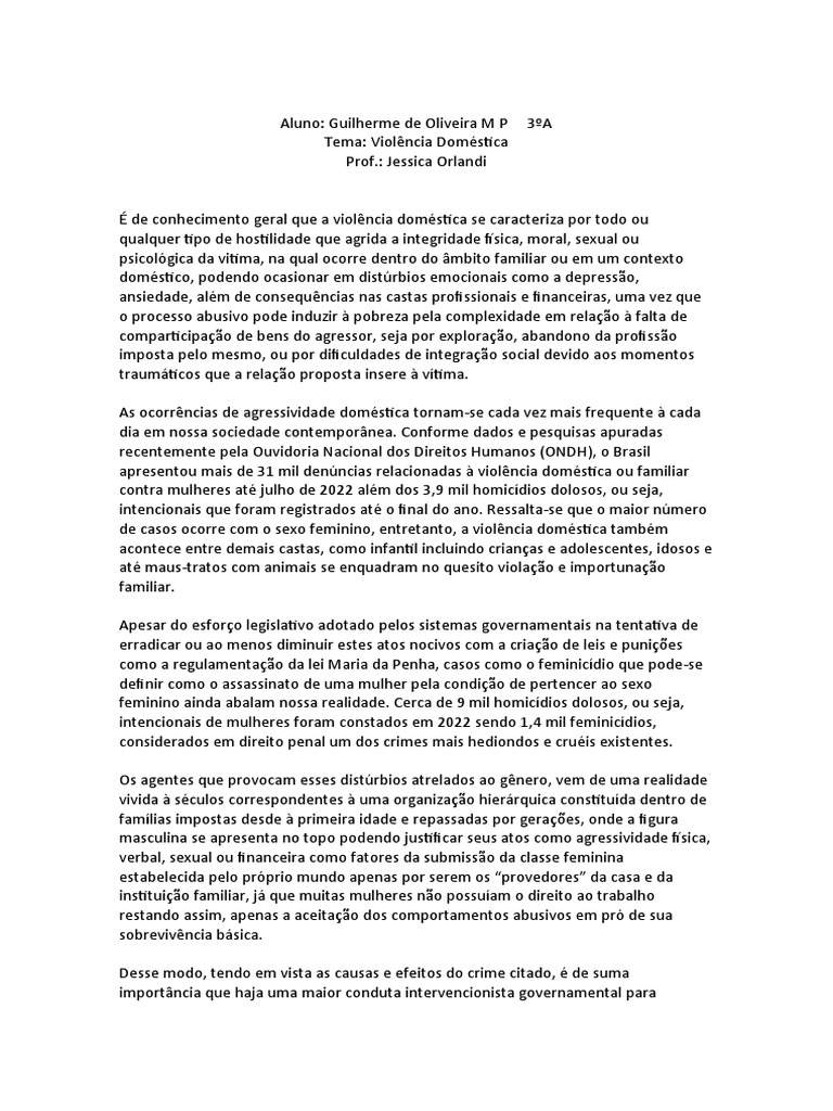 Violência Doméstica: Causas e Consequências | PDF | Ciências Sociais