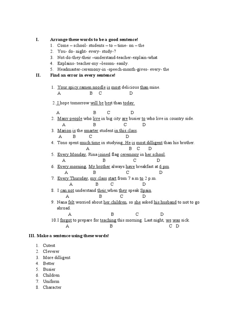 Arrange These Words To Be A Good Sentence PDF