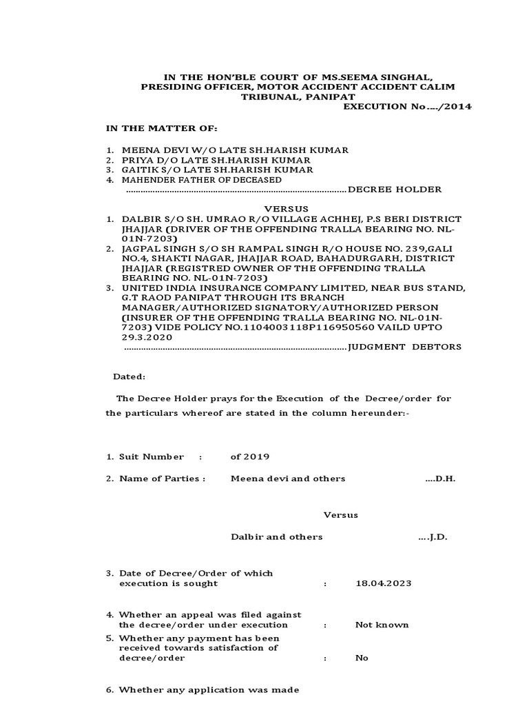 Execution Petition | PDF | Affidavit | Legal Procedure