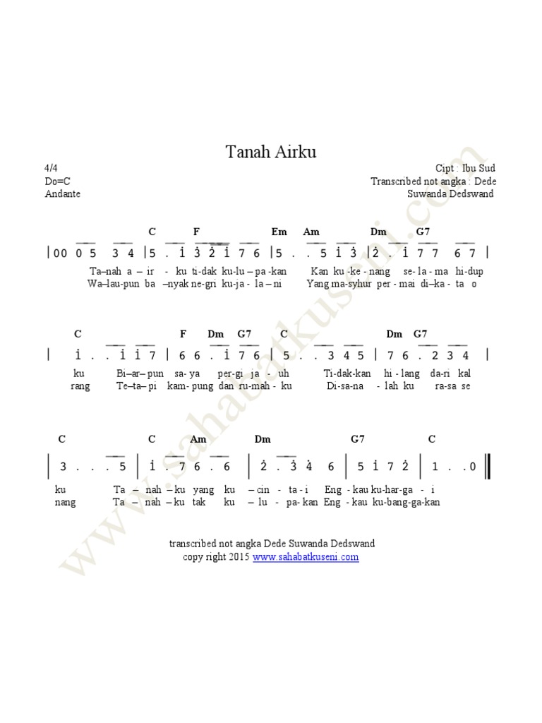 Not Angka Tanah Airku | PDF