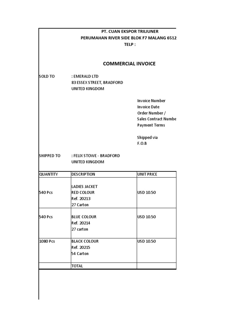 Contoh Invoice Proforma Invoice PDF