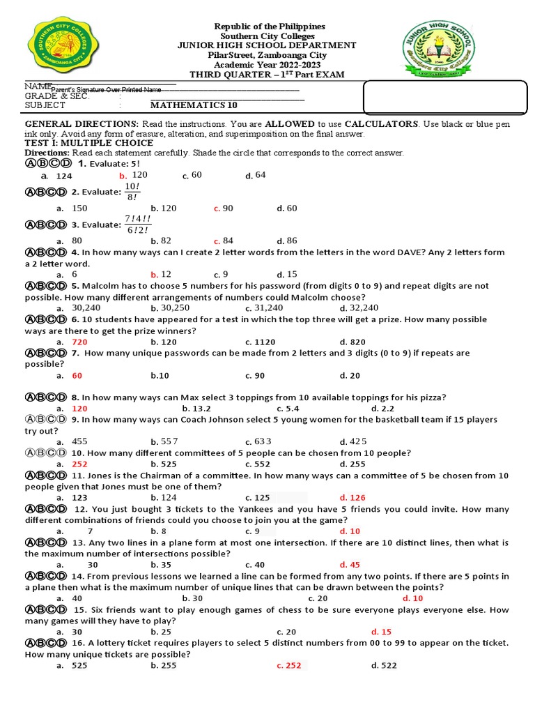 THIRD-Quarter-1ST Part-Exam g10 | PDF