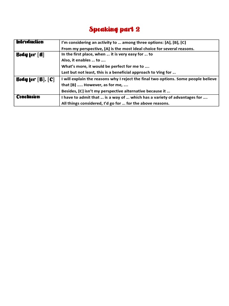 Template For Speaking Part 2 PDF | PDF | Hospital | English Language