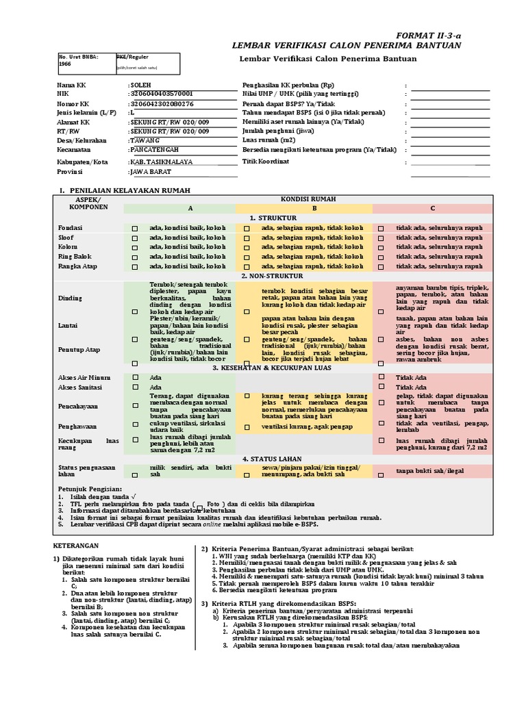 Verifikasi Calon Penerima Bantuan BSPS | PDF