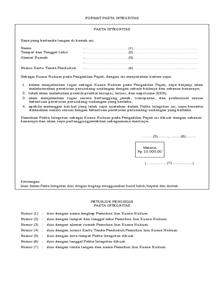 Format Pakta Integritas Kuasa Hukum | PDF