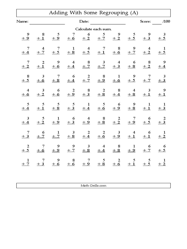 Math Add Chart