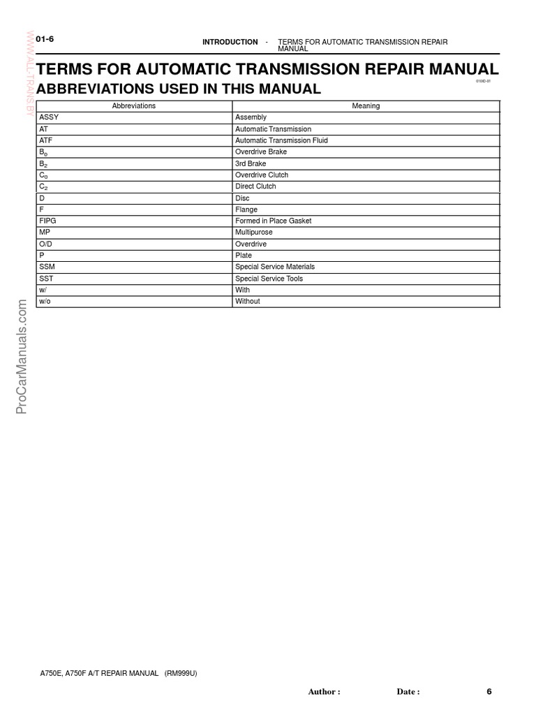 A750E/F Transmission Repair Manual | PDF | Clutch | Manual Transmission