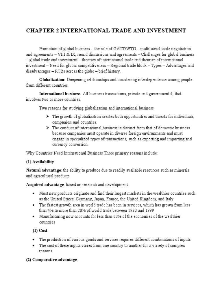 Chapter 2 International Trade And Investment Pdf Globalization