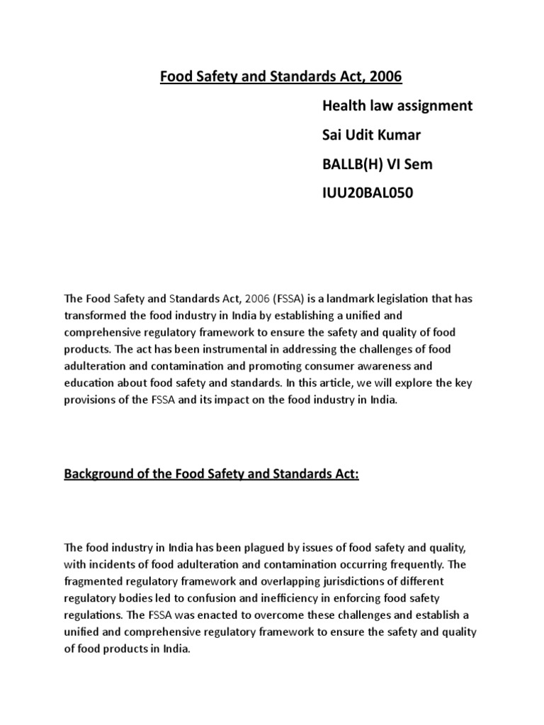 Overview of FSSA 2006 Regulations | PDF | Food Safety | Safety
