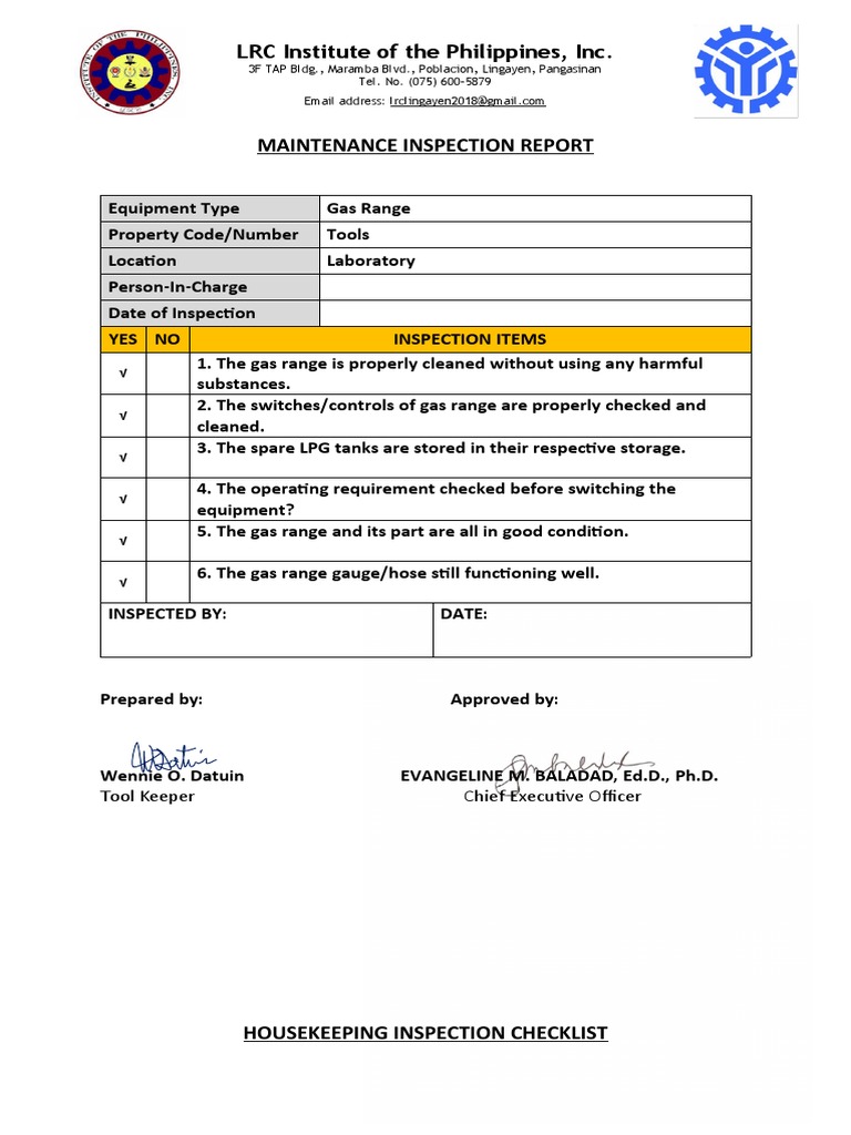 Laboratory Maintenance Inspection Report | PDF | Building Engineering ...