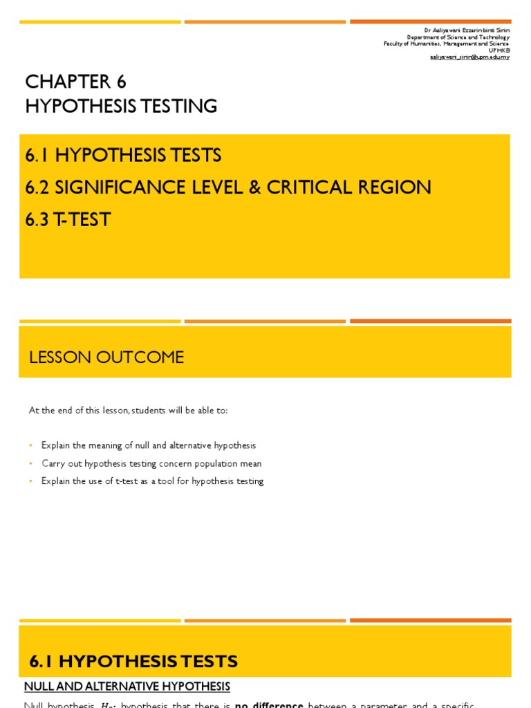 Hypothesis Testing & T-Test Guide | PDF | Statistical Significance ...