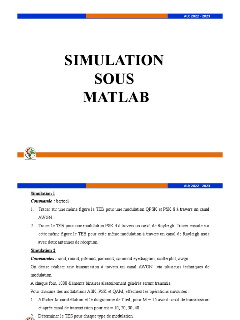 Simulation de Modulations Numériques sous MATLAB | PDF