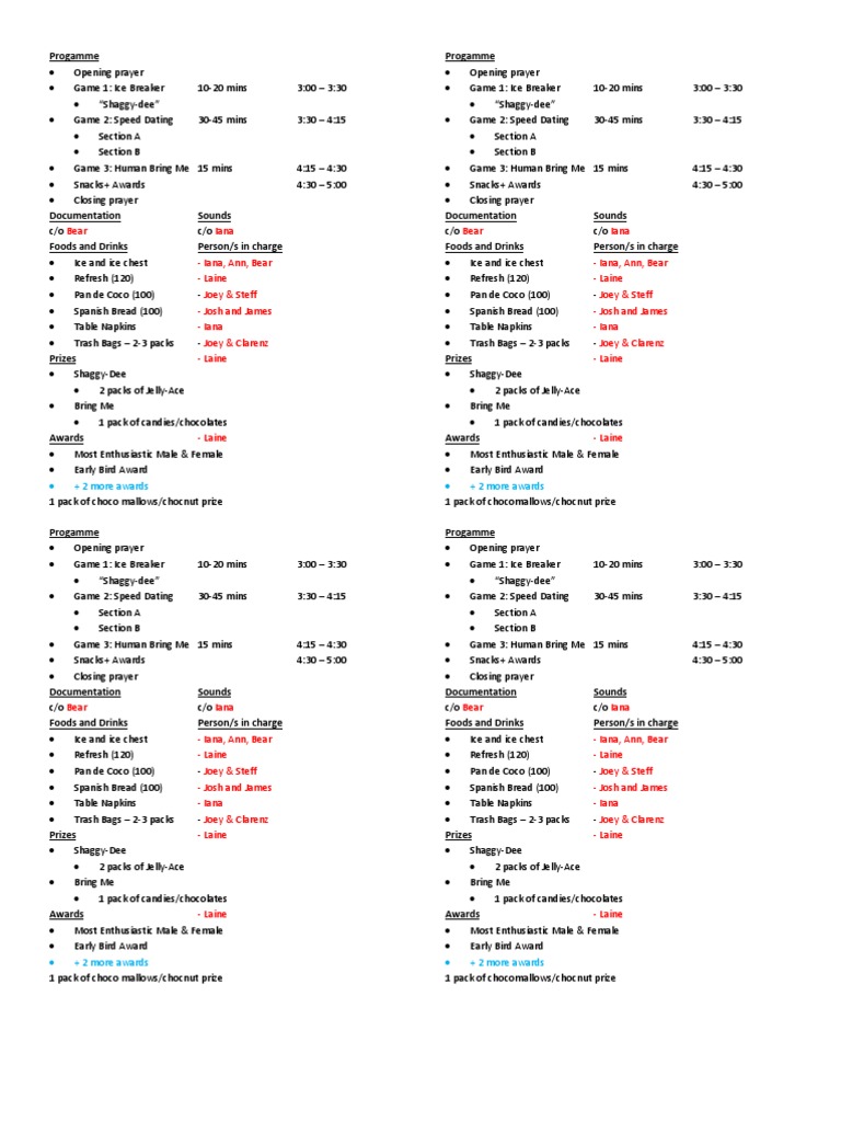 Acquaintance Party Program Flow | PDF | Candy | Sugar Confectionery