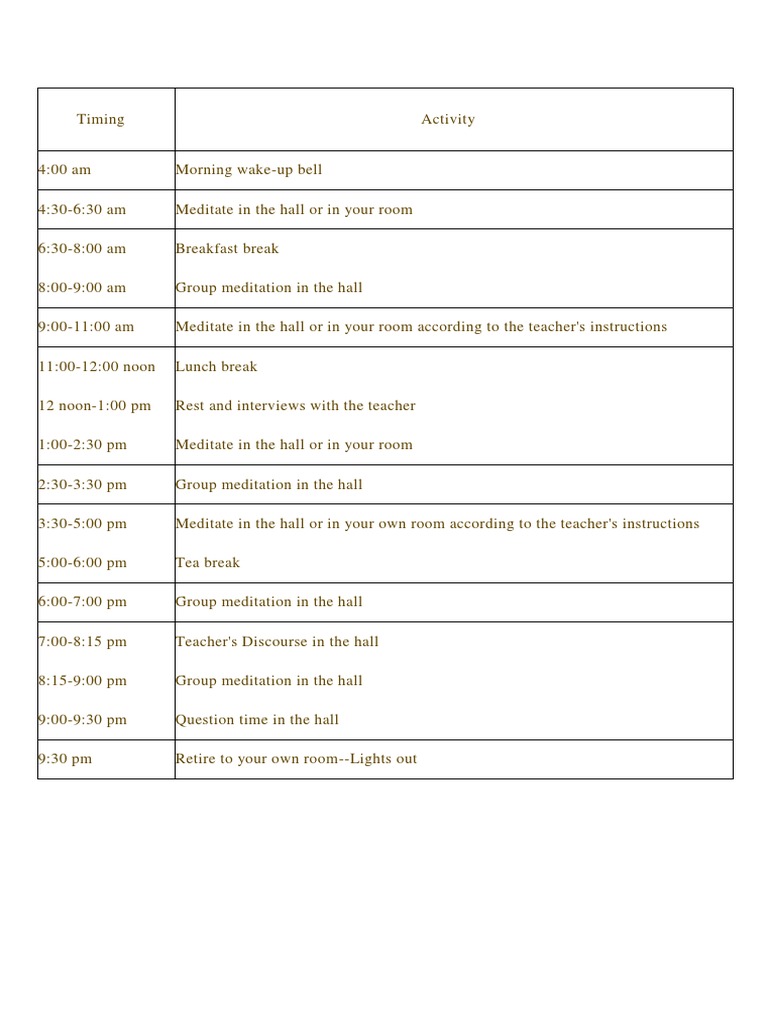 Vipassana Schedule PDF