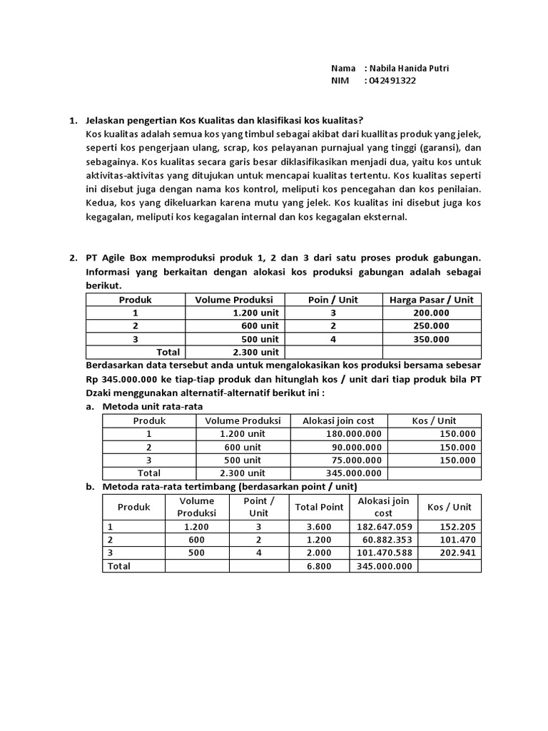 Klasifikasi dan Contoh Kos Kualitas | PDF | Pengelolaan Keuangan & Uang ...