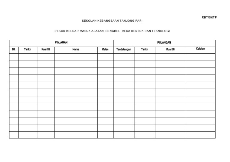 REKOD Pinjaman Alatan BILIK KHAS | PDF