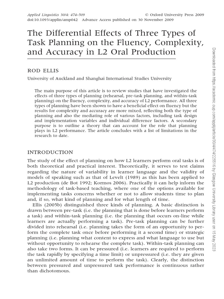 Impact of Task Planning on L2 Oral Skills | PDF | Fluency | Human ...