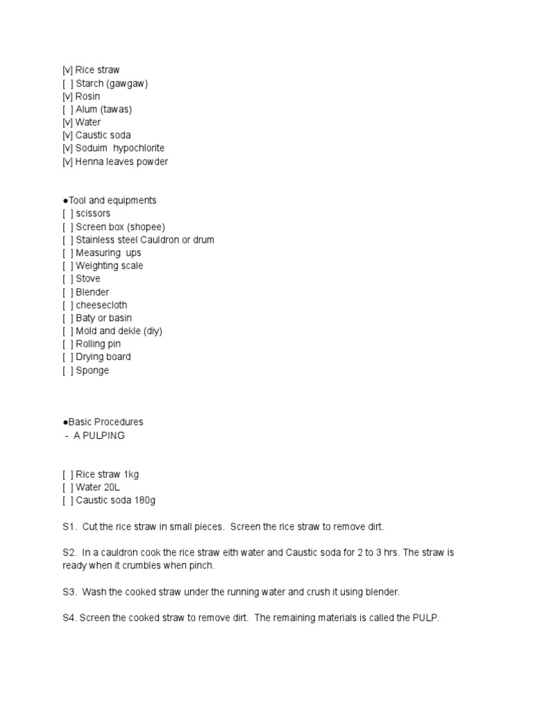 Rice Straw Paper Making Process | PDF | Paper | Pulp (Paper)