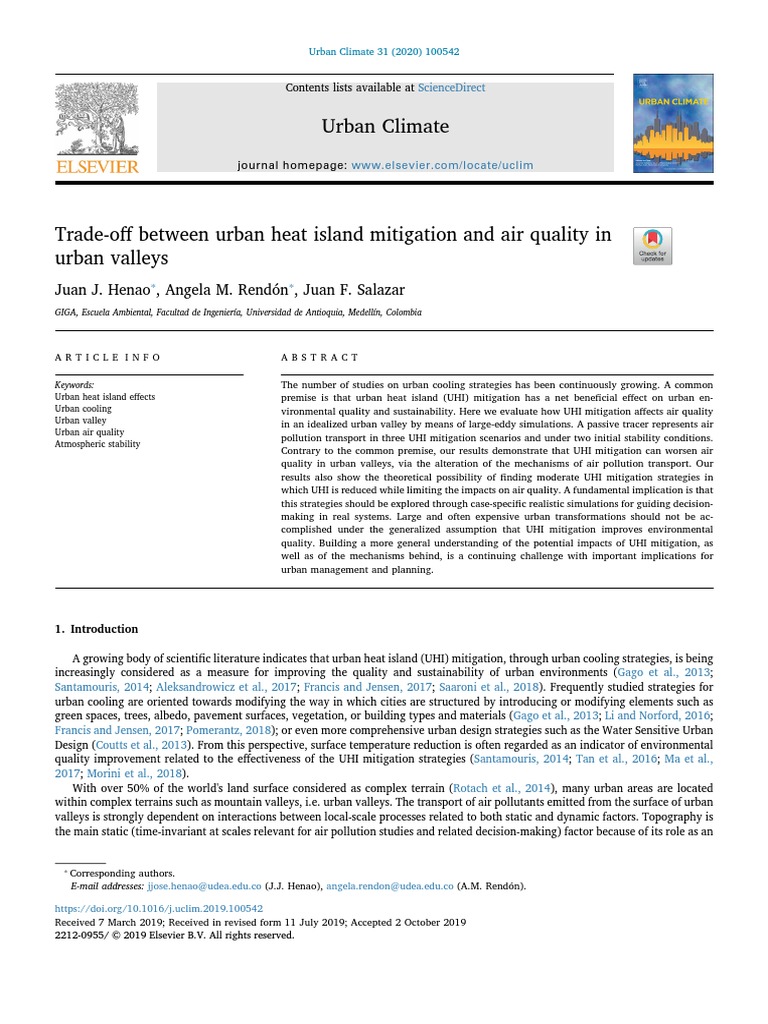 Trade Off Between Urban Heat Island Mitigation and Air Qualit - 2020 ...