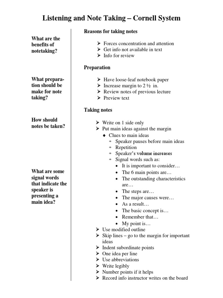 Cornell System PDF Neuroscience Learning