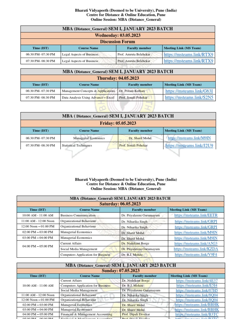 MBA Distance Learning Schedule May 2023 | PDF | Career & Growth | Business