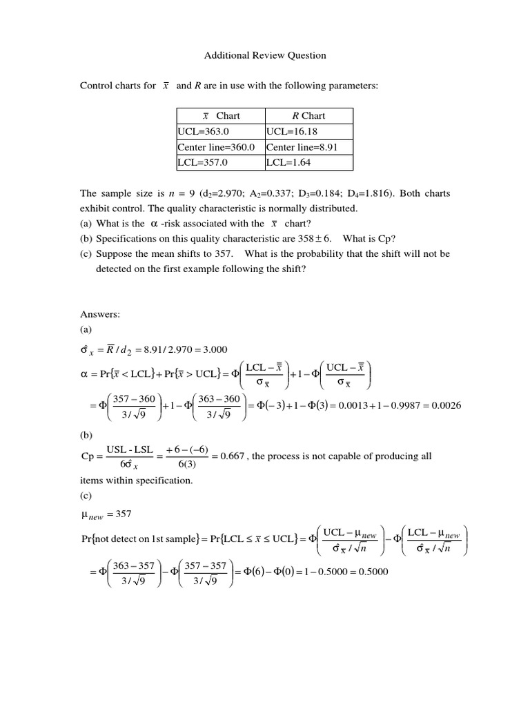 Control Charts Analysis and Calculations | PDF | Technology & Engineering