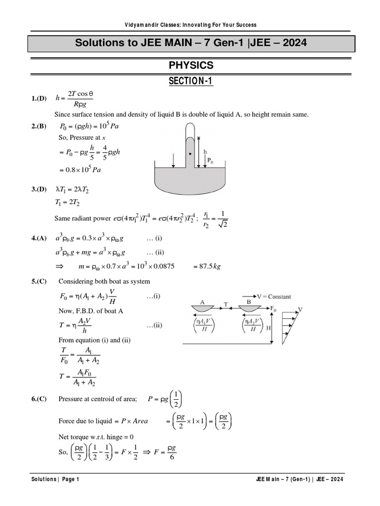 JEE Main 2024 Solutions - Physics & Chemistry | PDF | Mole (Unit) | Ammonia