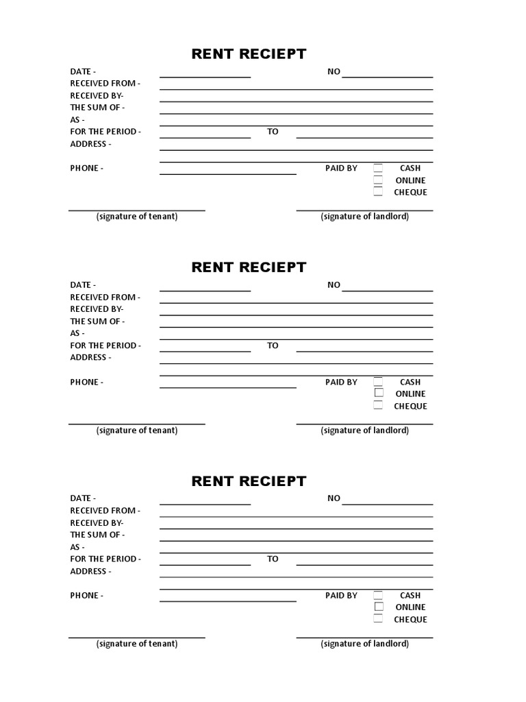 Room Rent Receipt Template PDF | PDF