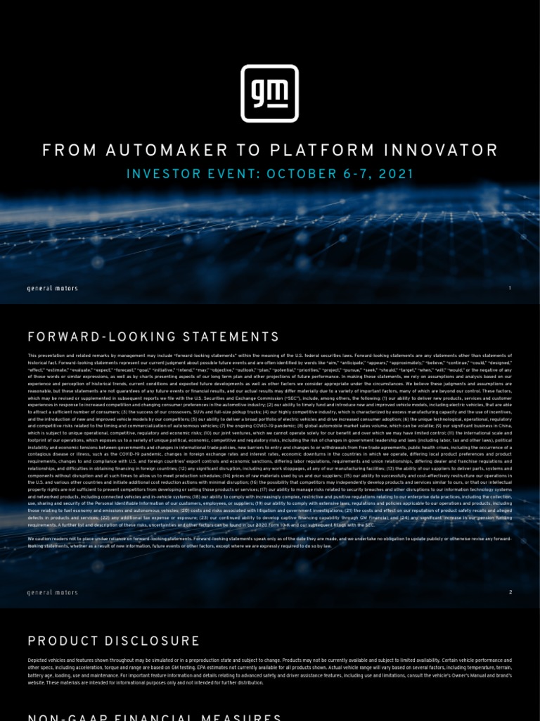 GM Investor Event Overview 2021 | PDF | Electric Vehicle | Form 10 K