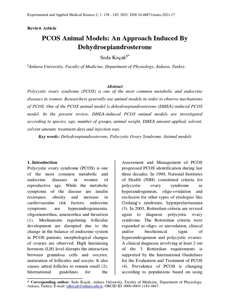 PCOS Animal Models An Approach Induced by Dehydroepiandrosterone