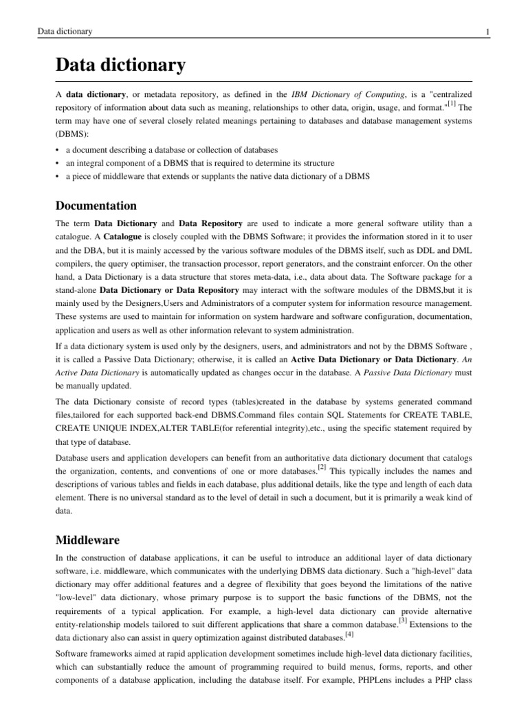 Data Dictionary | PDF | Databases | Software Design