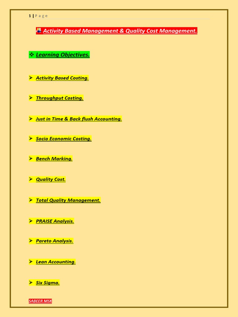Activity-Based Management Overview | PDF | Benchmarking | Six Sigma