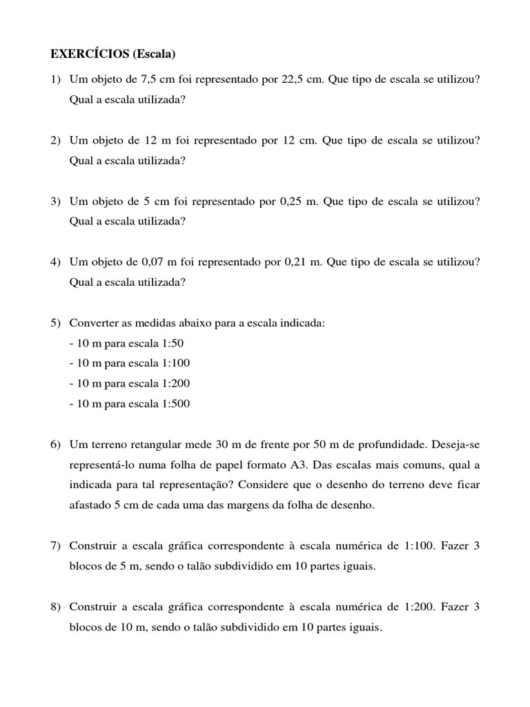 Exercícios de Escala Matemática | PDF | Métodos e Materiais de Ensino ...
