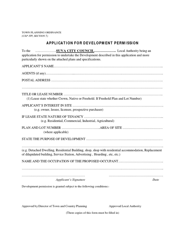 Development Permission Application Form | PDF | Lease | Real Property Law