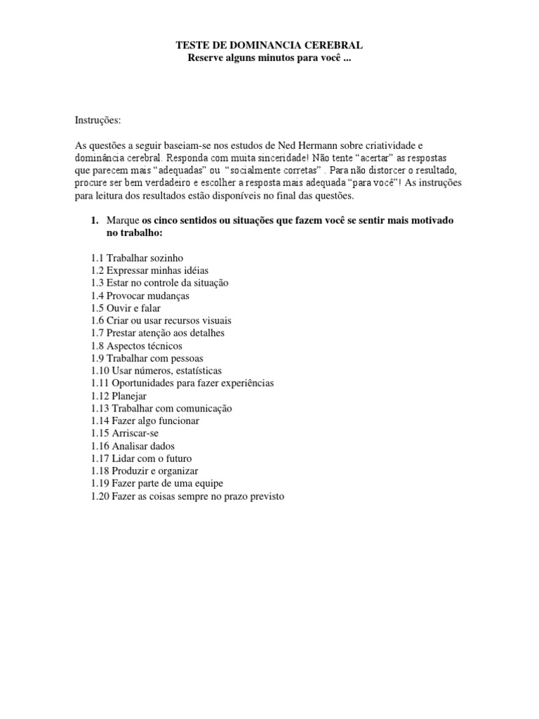 Teste de Dominancia Cerebral | PDF